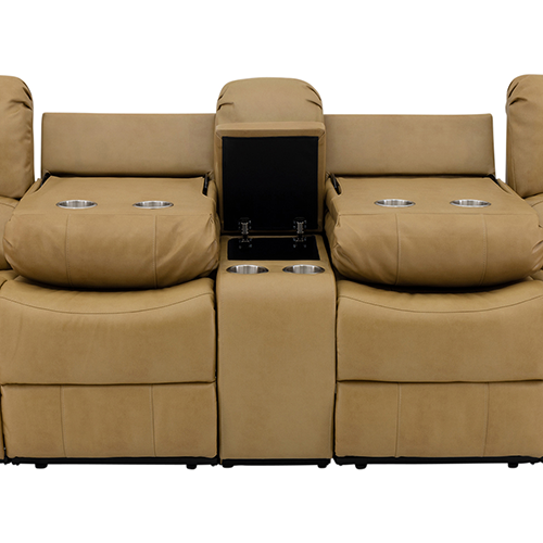 RecPro Charles 120 Quad Wall Hugger RV Recliner Sofa with Two Drop Down Consoles