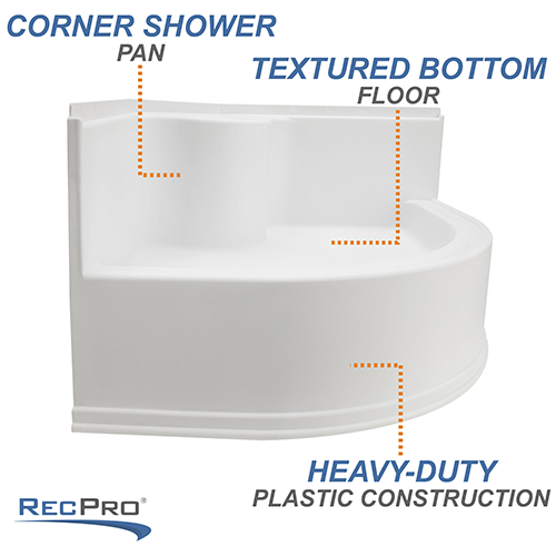 RV Shower Pan 32 x 24 x 5 Right Drain in White - RecPro