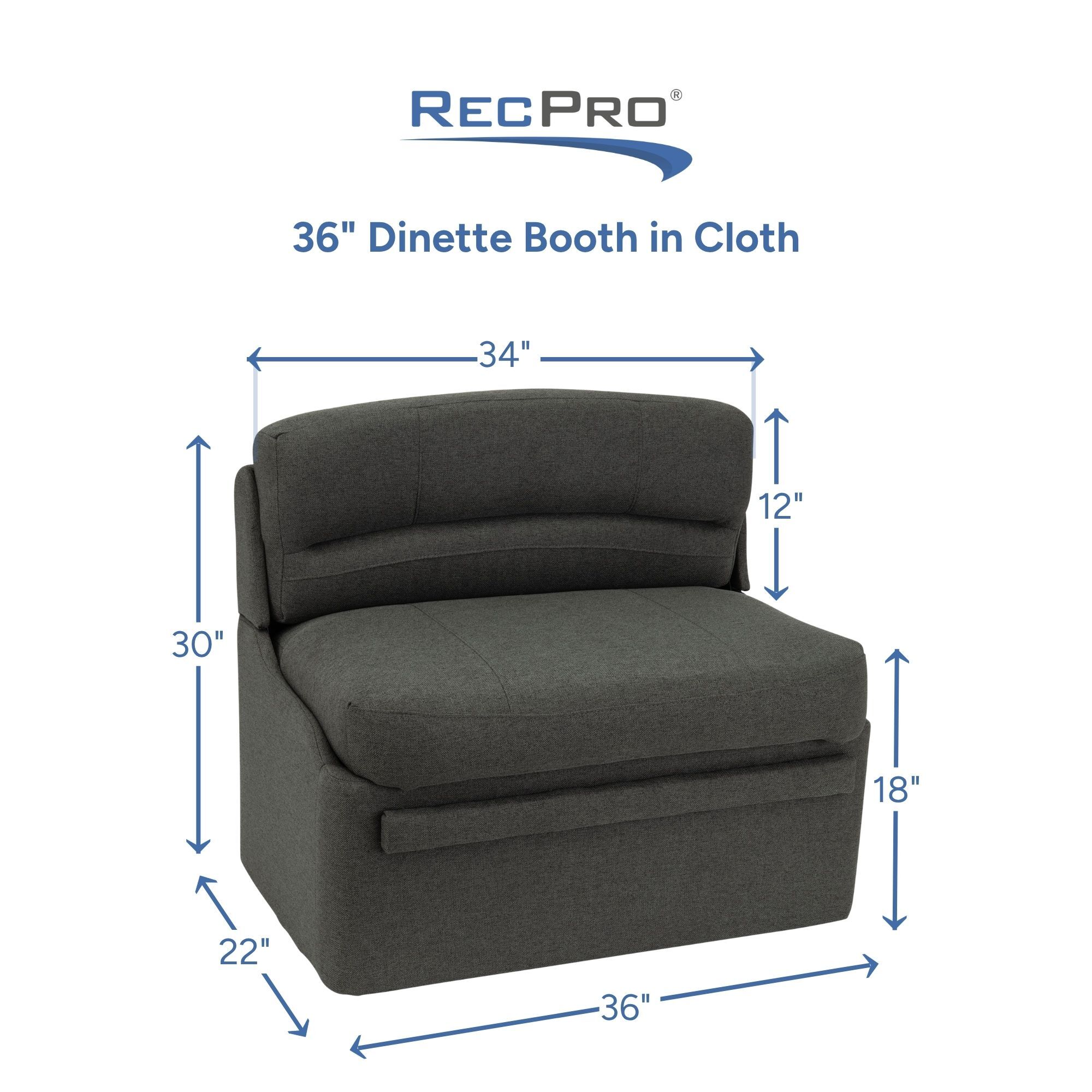 36" Dinette Booth in Cloth Measurements 