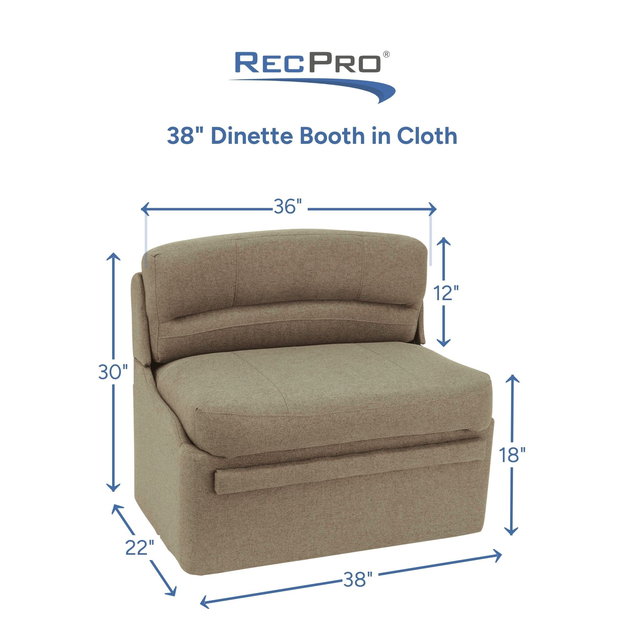 38" Dinette Booth in Cloth Measurements 38" Dinette Booth in Cloth Measurements