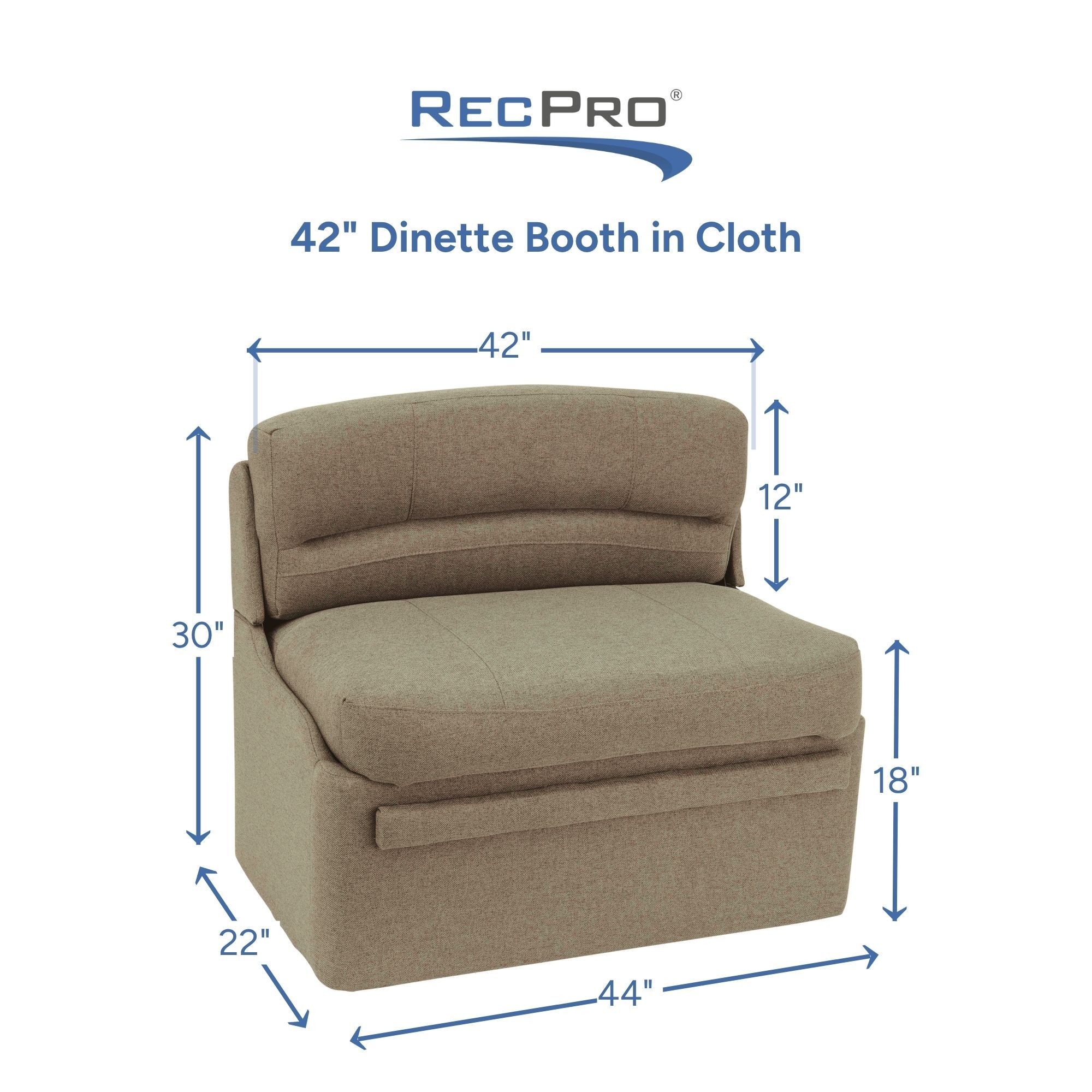 44" Dinette Booth in Cloth Measurements 