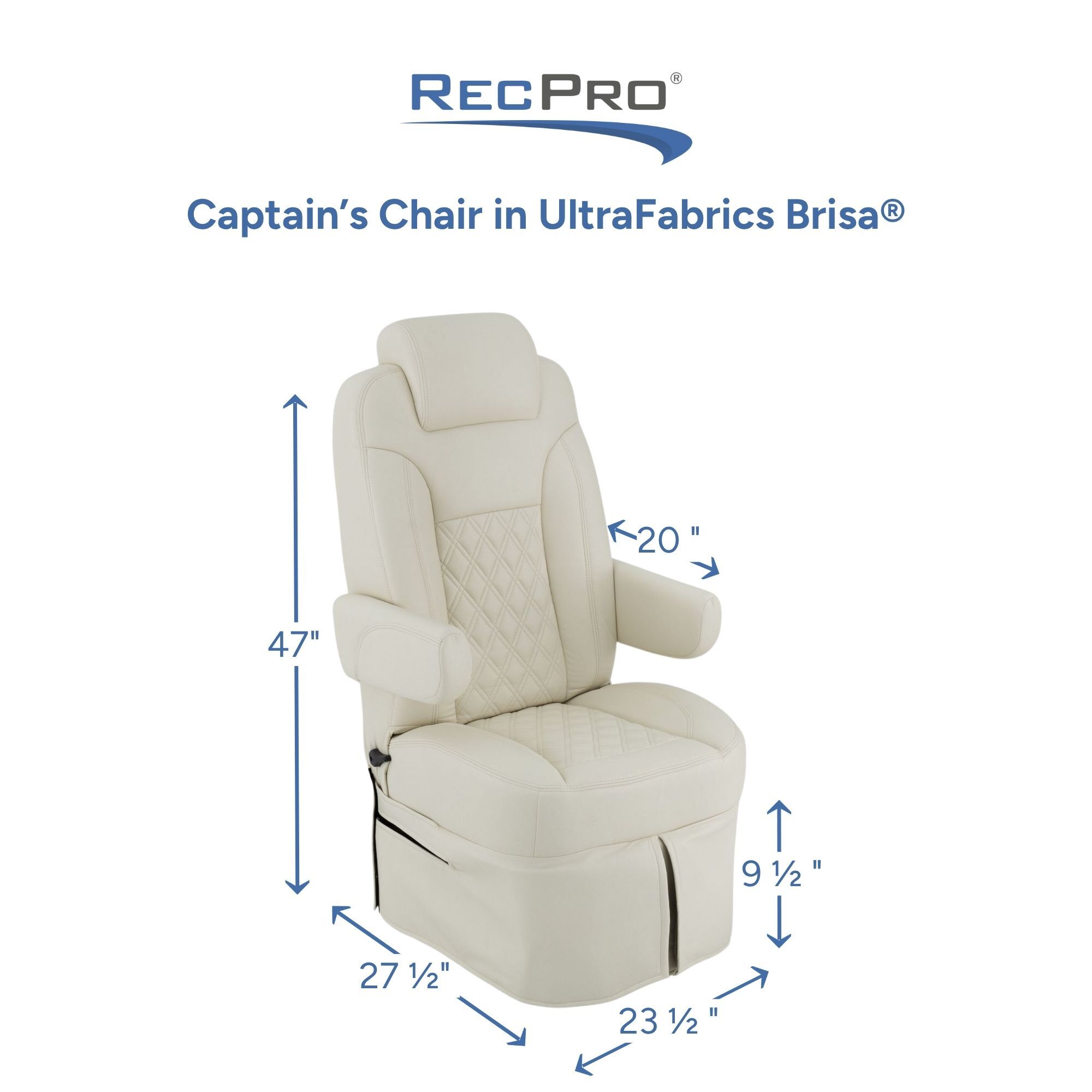 Captain's Chair in UltraFabrics Brisa Measurements Captain's Chair in UltraFabrics Brisa Measurements