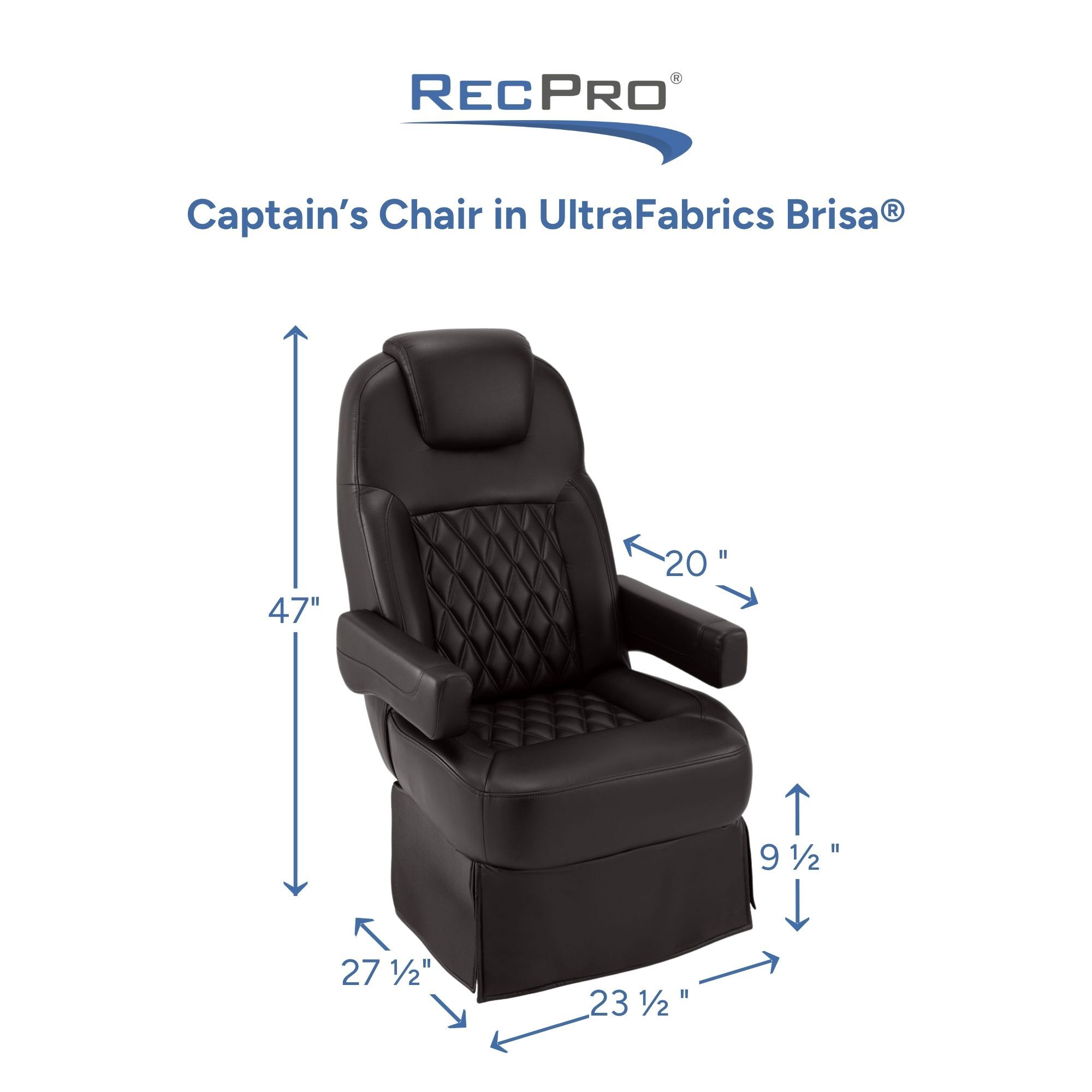 Captain's Chair in UltraFabrics Brisa Measurements 
