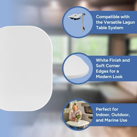 compatible with versatile lagun table system, white finish and soft corner edges, perfect for indoor, outdoor, and marine use