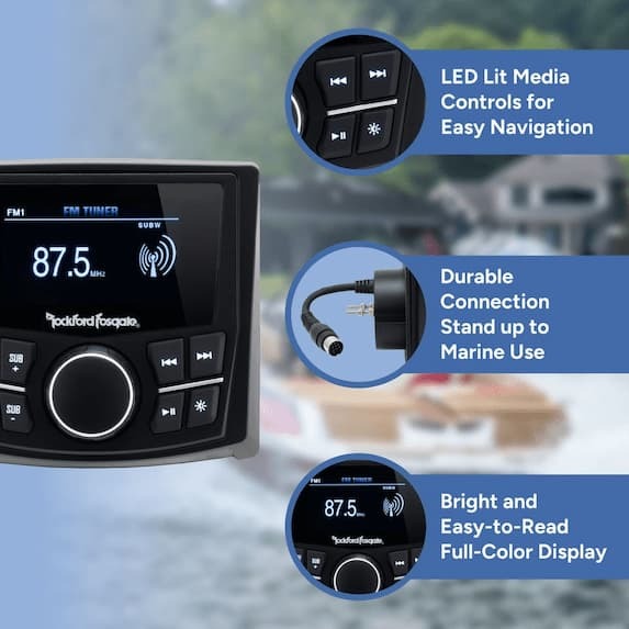 LED Lit Media Controls, Durable Connections, Easy to Read Full Color Display