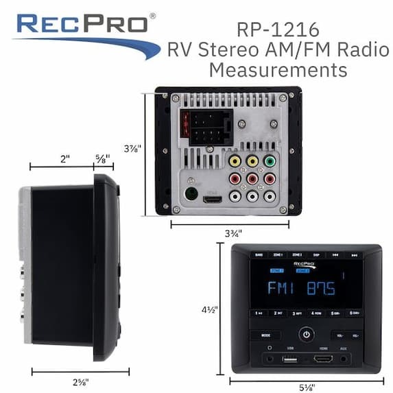 RP-1216 Stereo Measurements 5 1/8" W x 4 1/2" H
