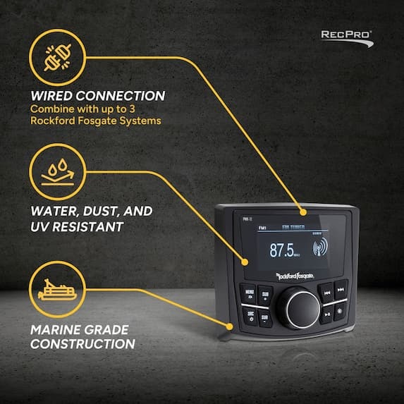 wired connection, water, dust, and uv resistant, marine grade construction