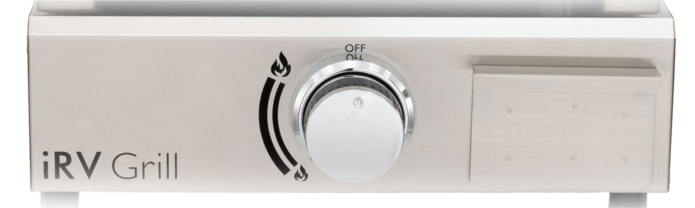 Front panel of griddle with knob and drain pan. Front panel of griddle with knob and drain pan.