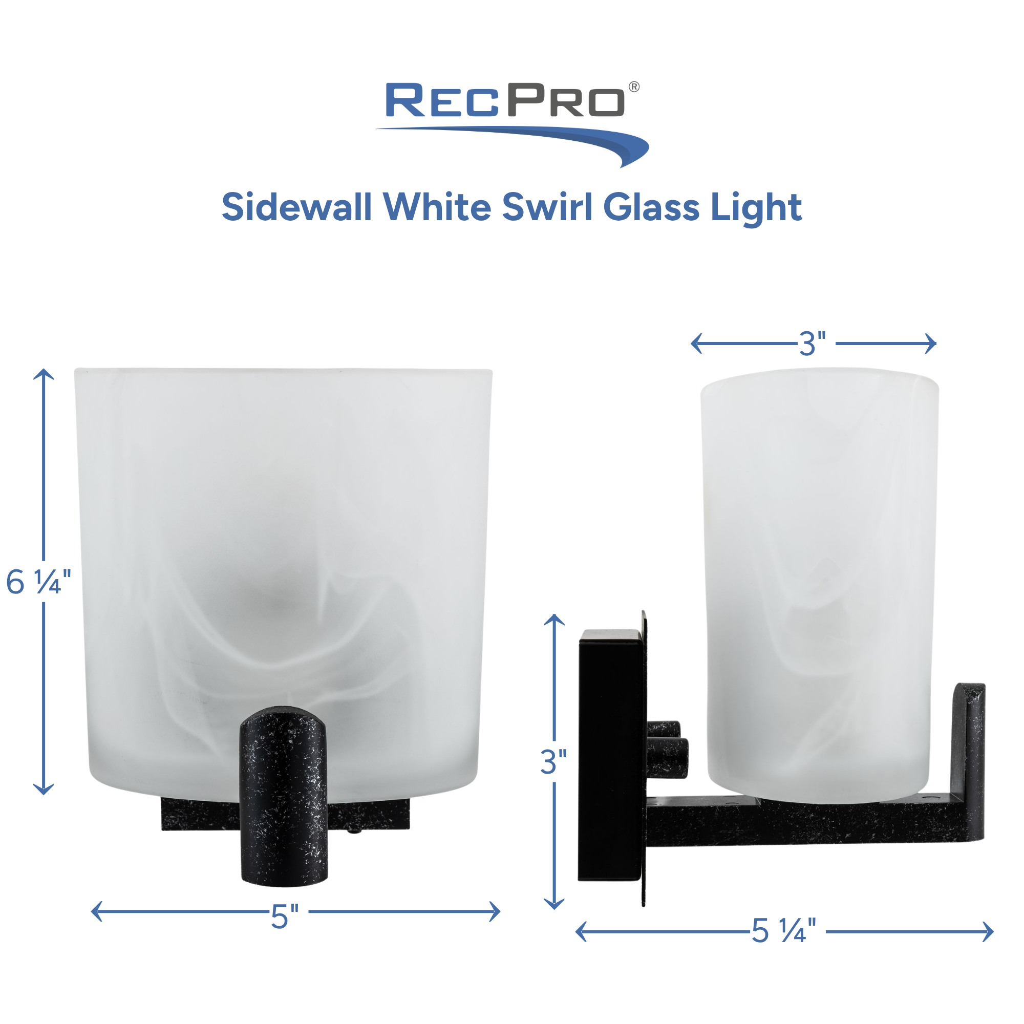 Sidewall White Swirl Glass Light Measurements 
