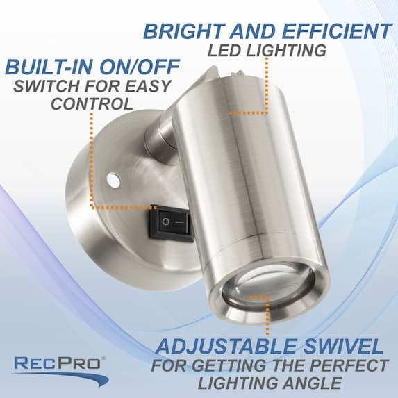 bright and efficient, built-in on/off, adjustable swivel