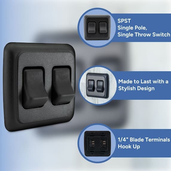 SPST single pole single throw switch, made to last with a stylish design, 1/4" blade terminals hook up