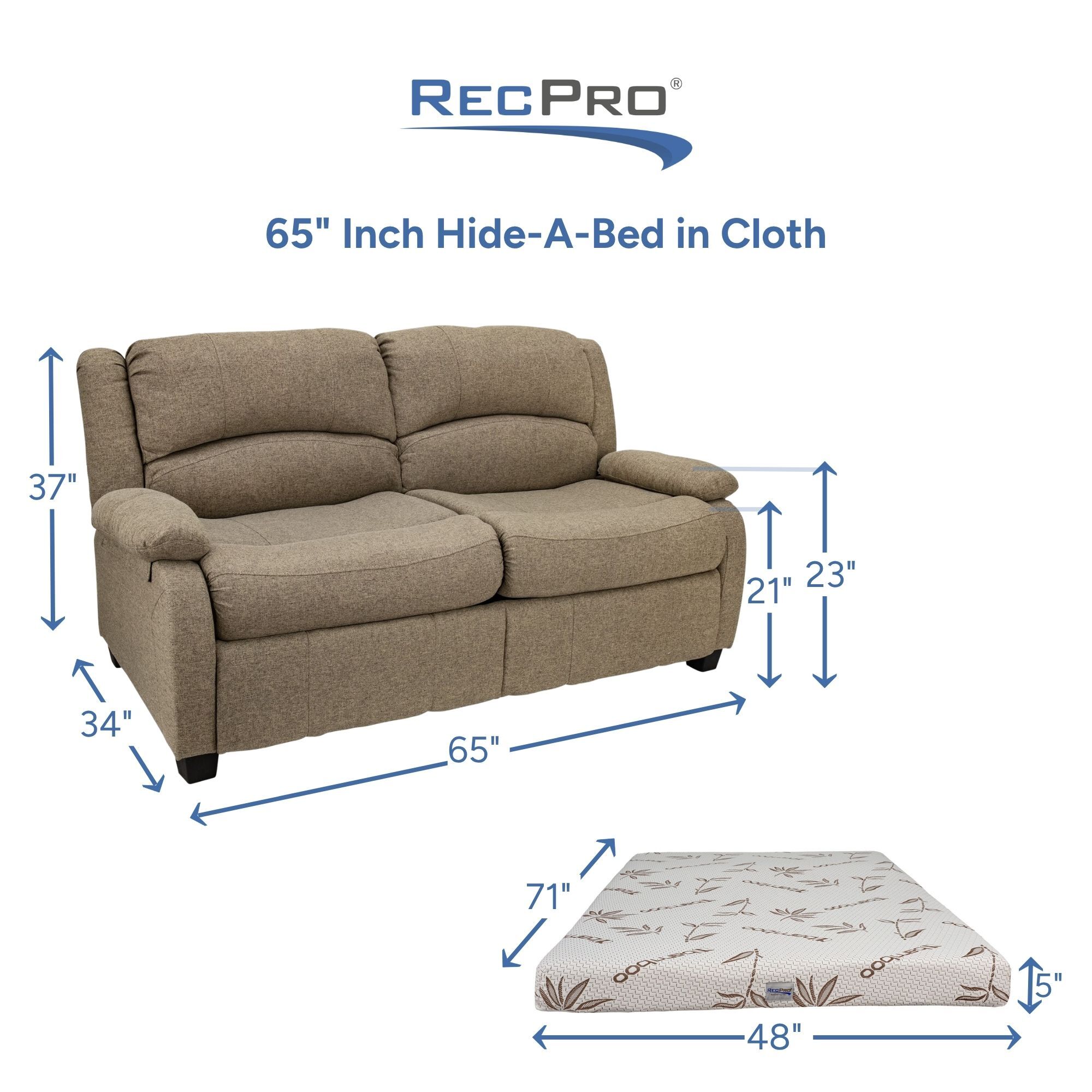 65" Hide-A-Bed in Cloth Measurements 65" Hide-A-Bed in Cloth Measurements