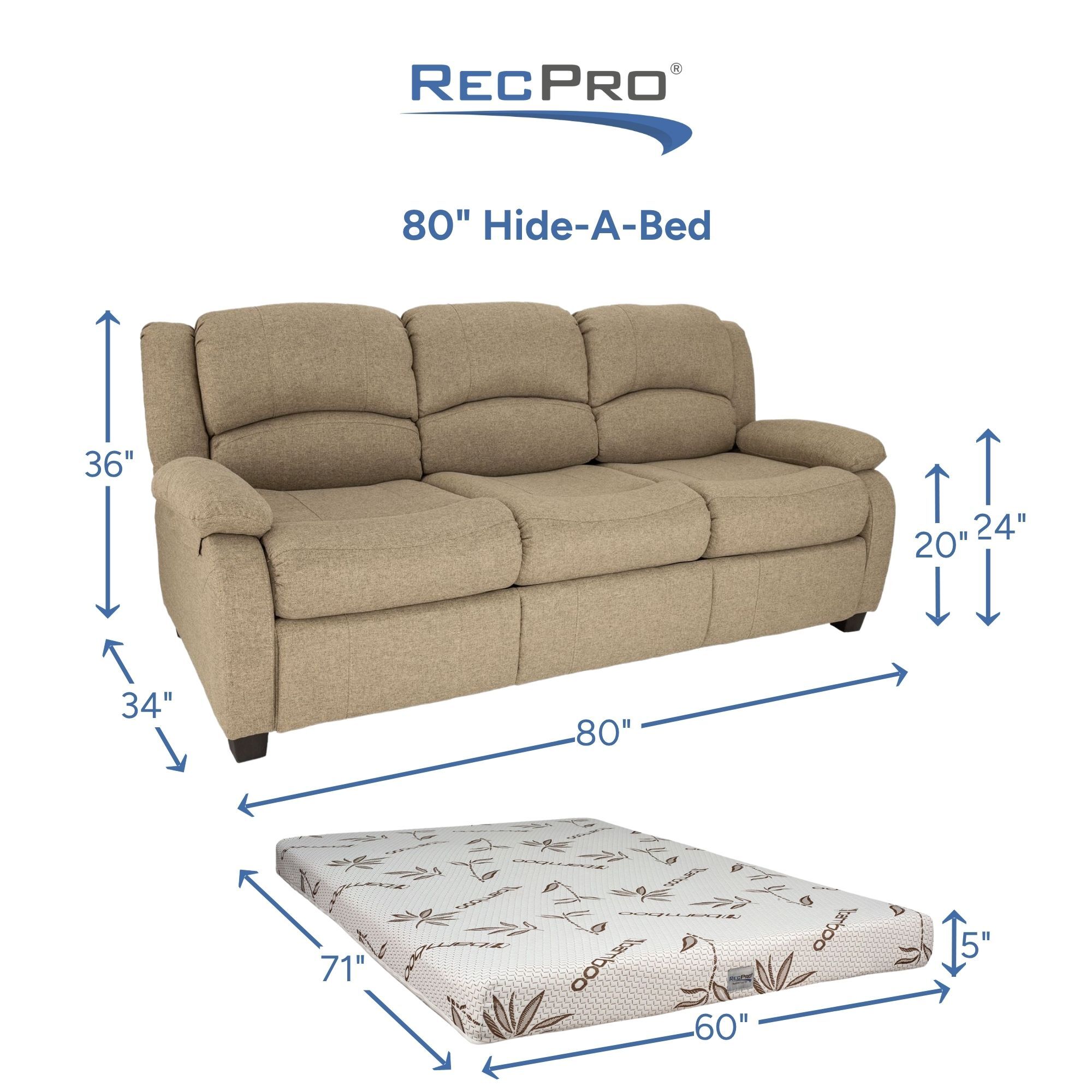 80" Hide-A-Bed Measurements 80" Hide-A-Bed Measurements