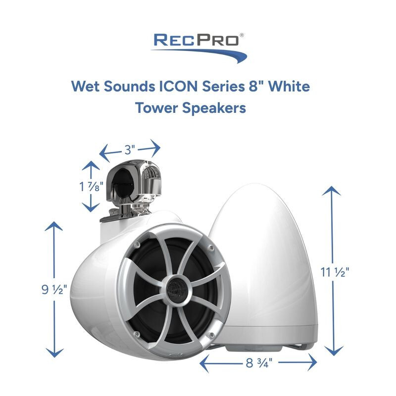 Wet Sounds ICON Series 8" White Tower Speakers Measurements 