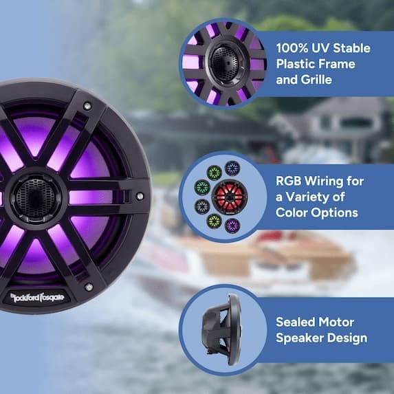 100% UV Stable Plastic Frame and Grille, RGB Wiring for a Variety of Color Options, Sealed Motor Speaker Design