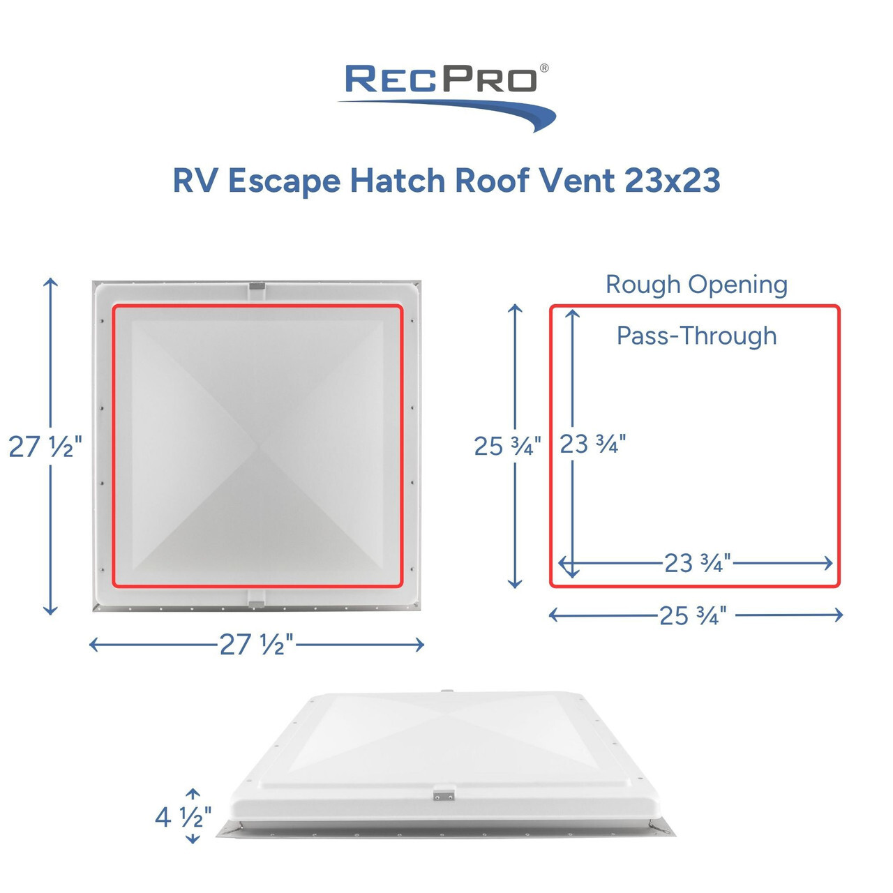 RV Escape Hatch Roof Vent 23x23 Measurements 