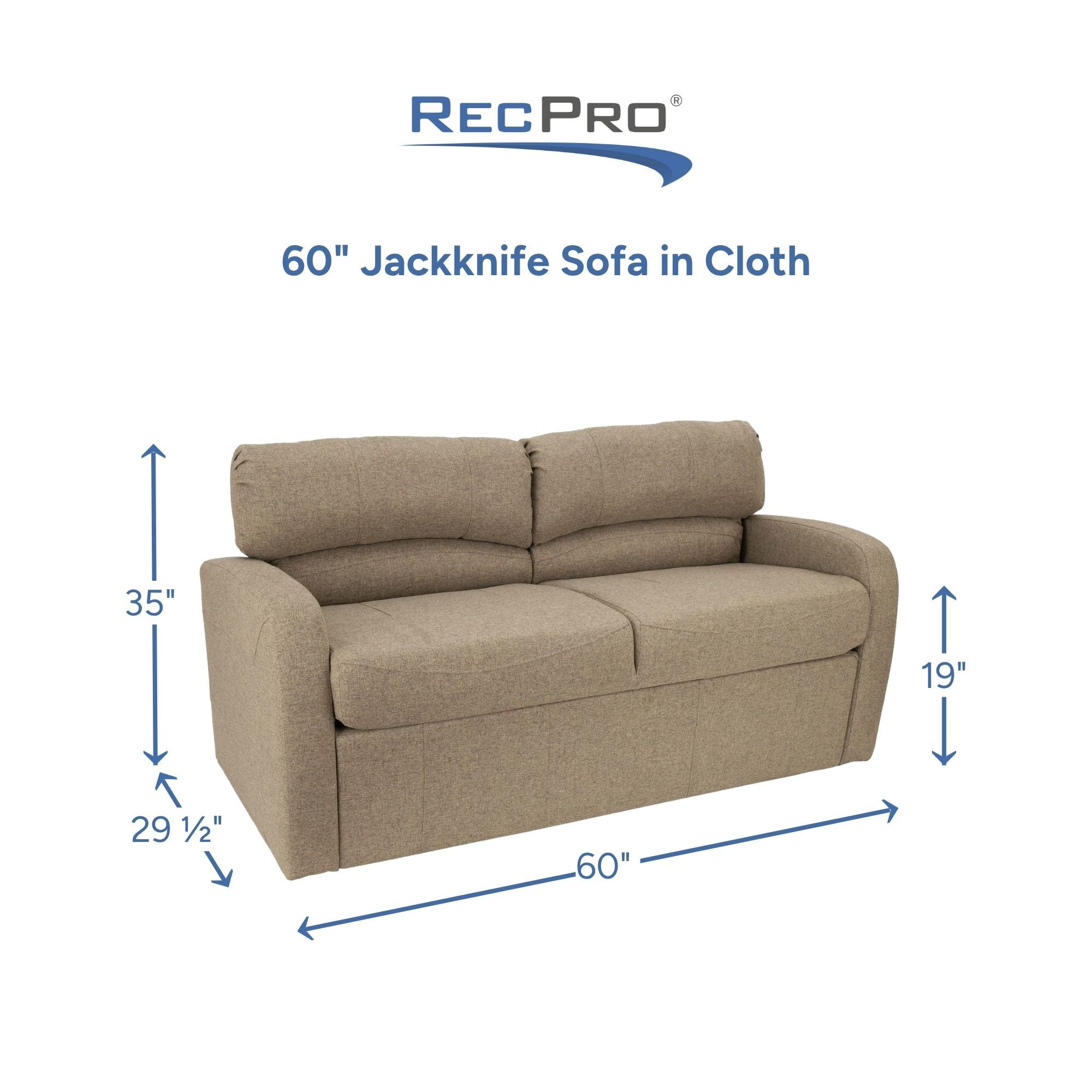 60" Jackknife Sofa in Cloth Measurements 