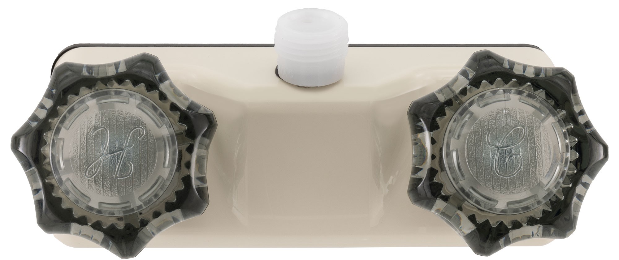 Parchment RV shower diverter faucet front view. Parchment RV shower diverter faucet front view.