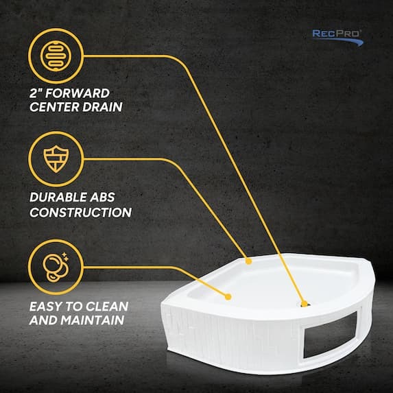 2" Forward center drain, durable abs construction, easy to clean maintain