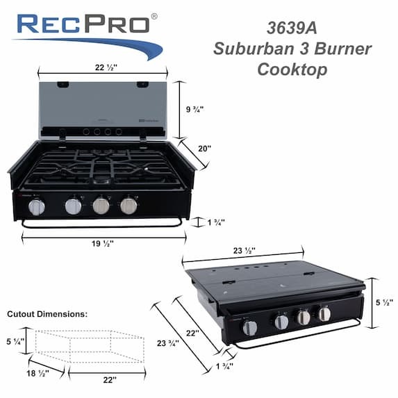 Suburban 3 Burner Cooktop Measurements