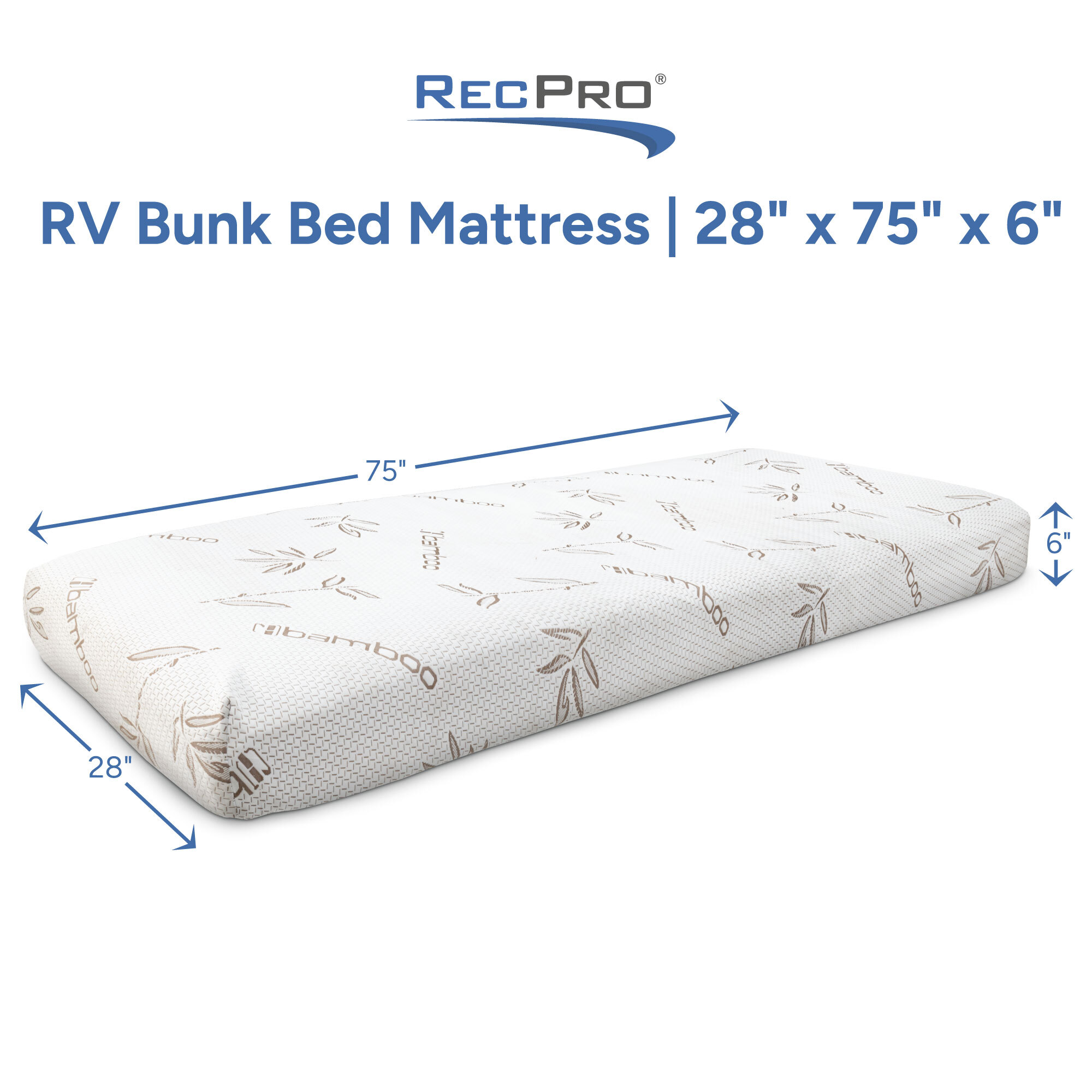 RV Bunk Bed Mattress Measurements 28" x 75" x 6"
