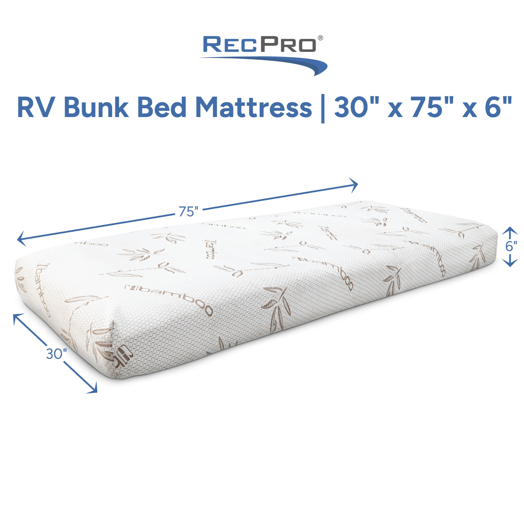 RV Bunk Bed Mattress 30" x 75" x 6"