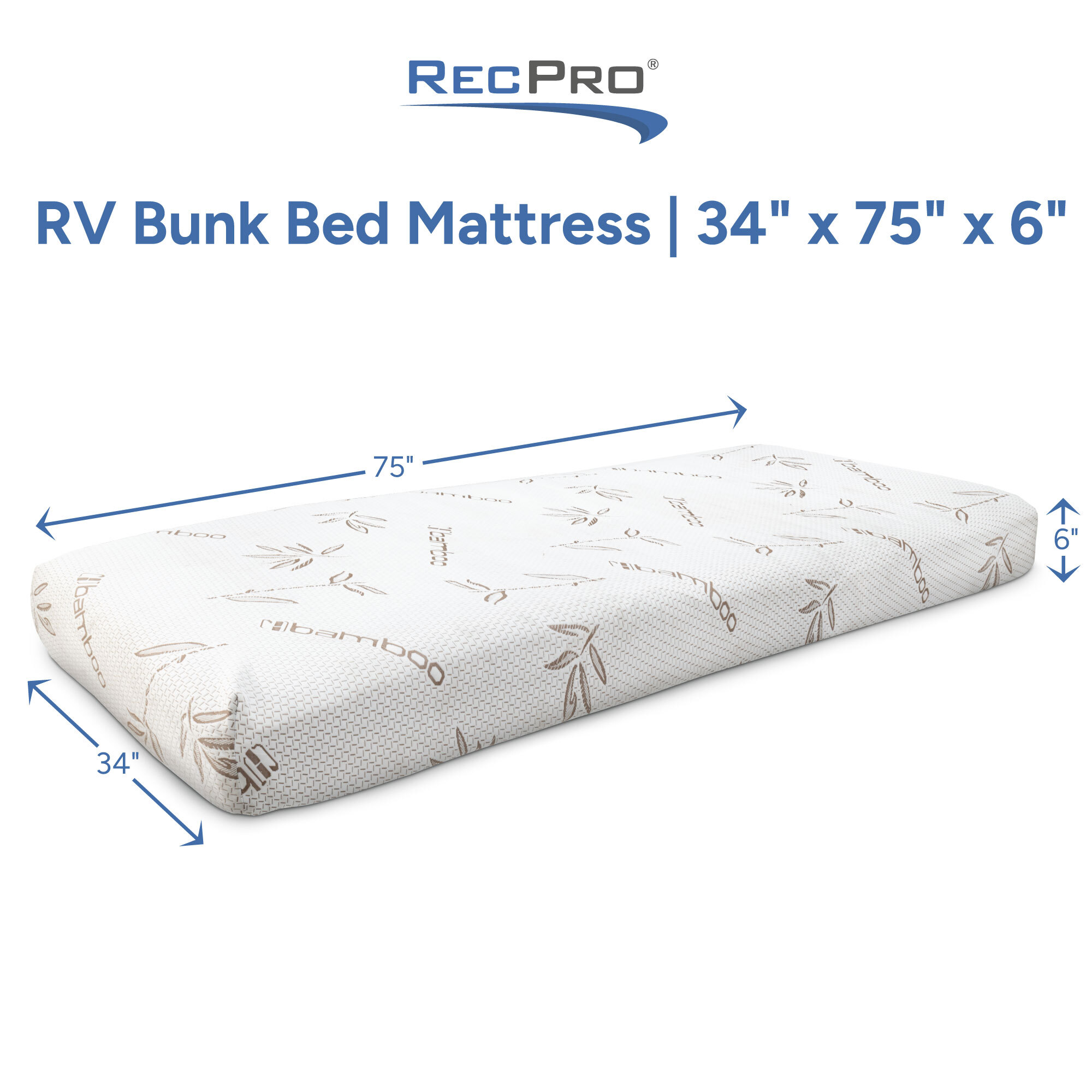 RV Bunk Bed Mattress Measurements 34" x 75" x 6"
