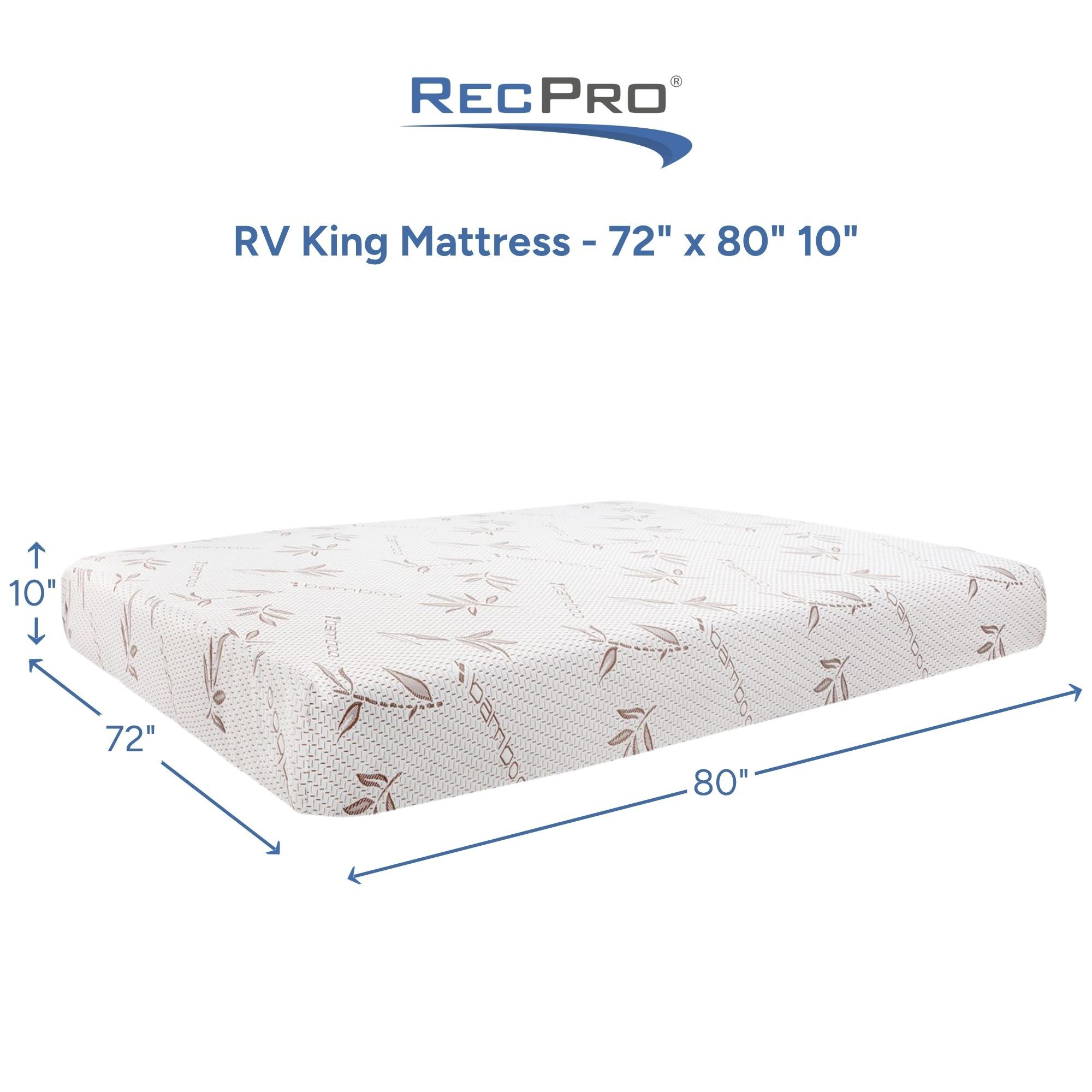 RV King Mattress 72" x 80" x 10" Measurements 