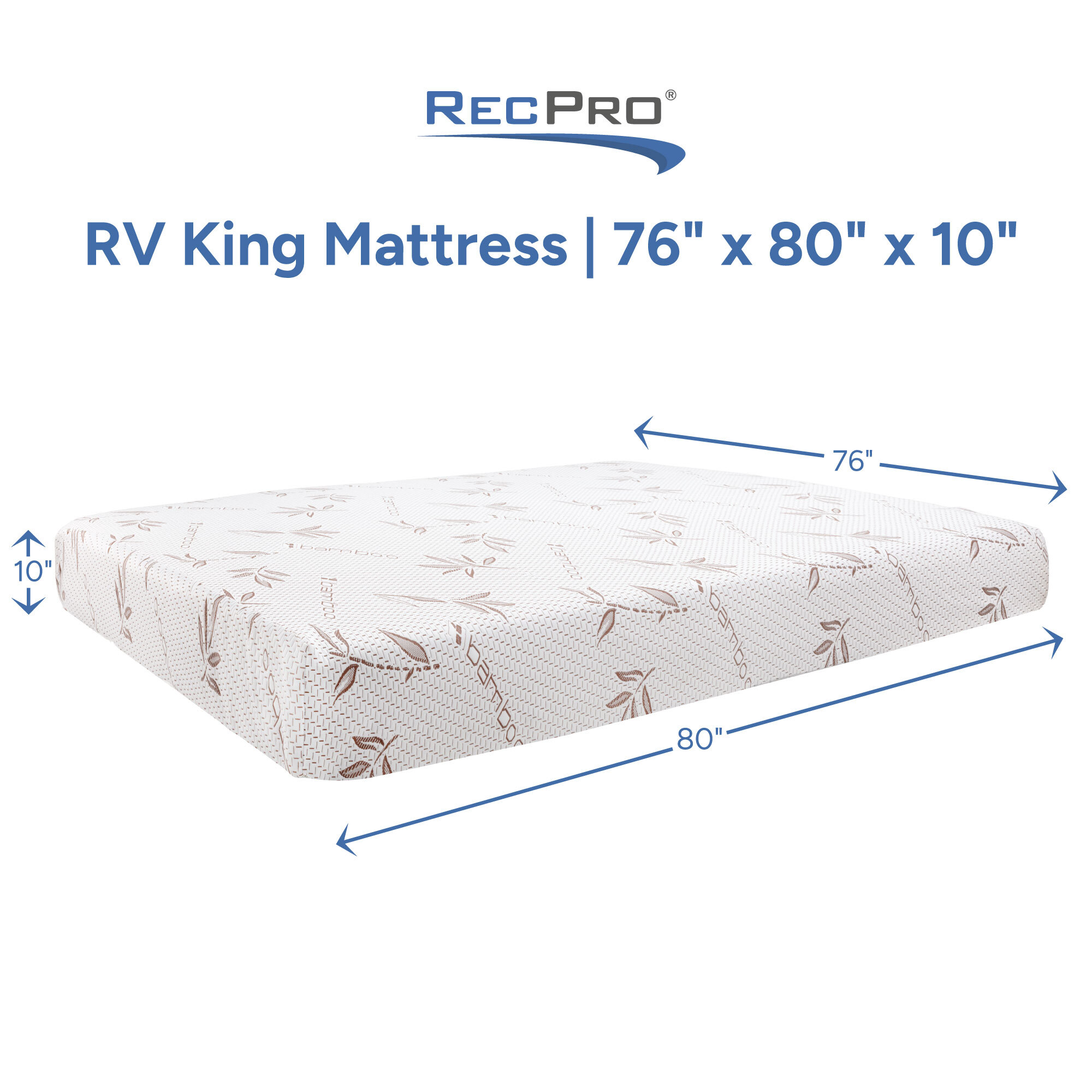 RV King Mattress Measurements 76" x 80" x 10"