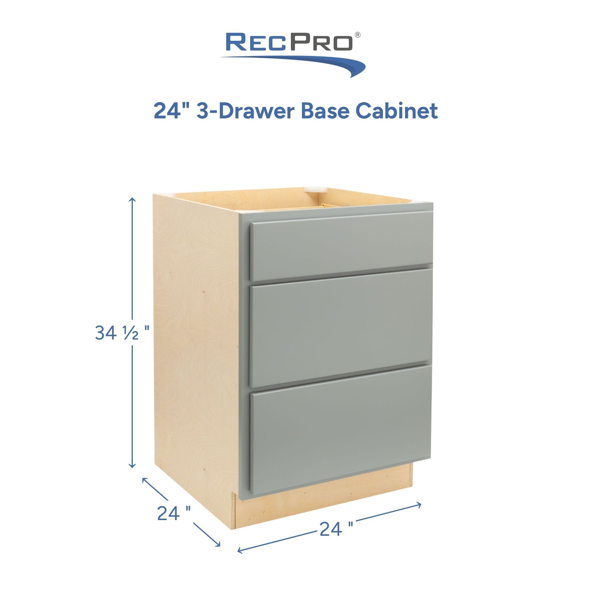 24" 3-Drawer Base Cabinet Measurements