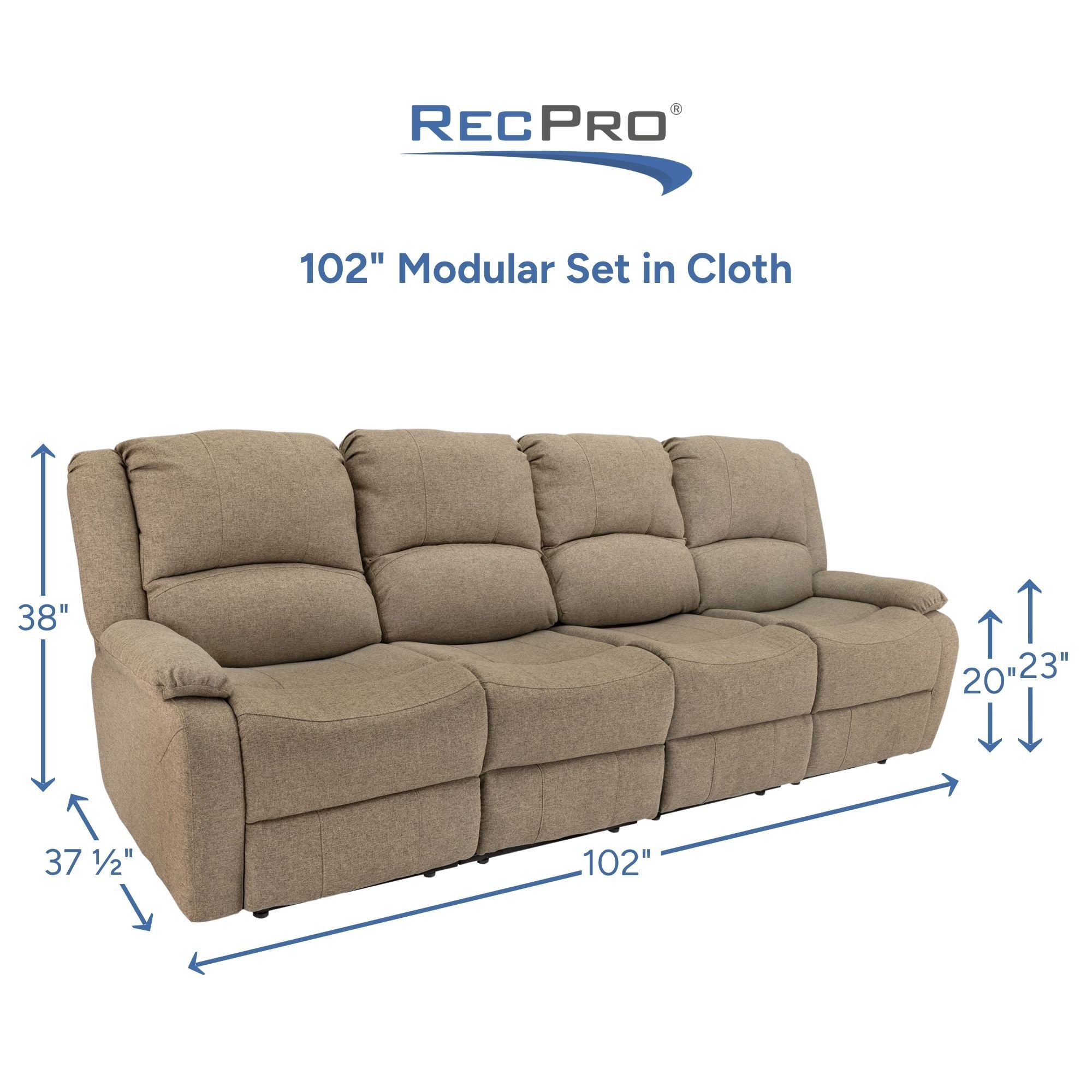 102" Modular Set in Cloth Measurements 102" Modular Set in Cloth Measurements