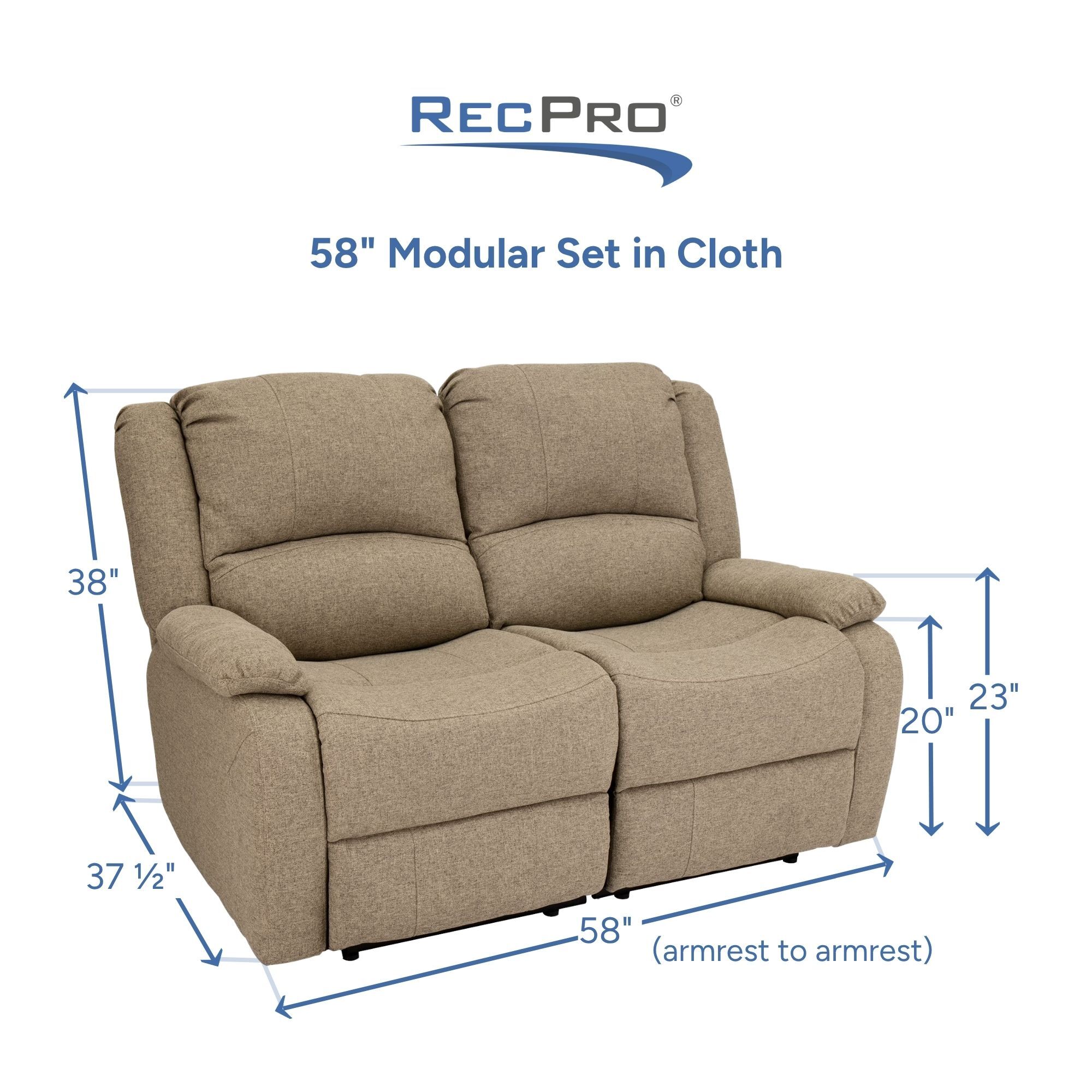 58" Modular Set in Cloth Measurements 58" Modular Set in Cloth Measurements