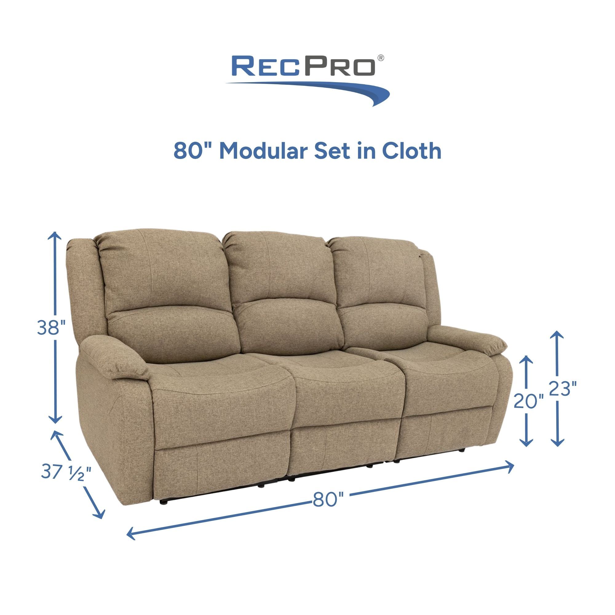 80" Modular Set in Cloth Measurements 80" Modular Set in Cloth Measurements