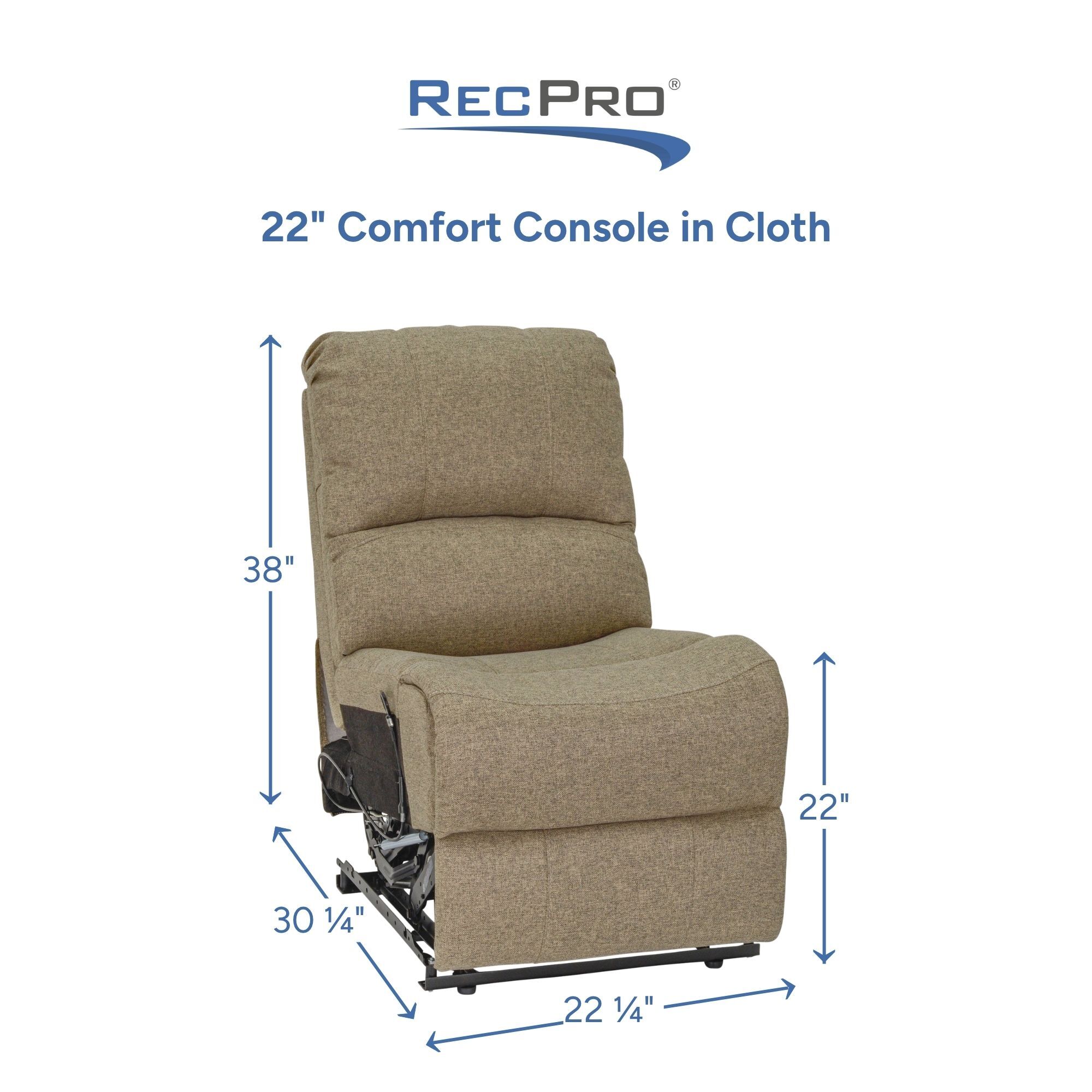 22" Comfort Console in Cloth Measurements 