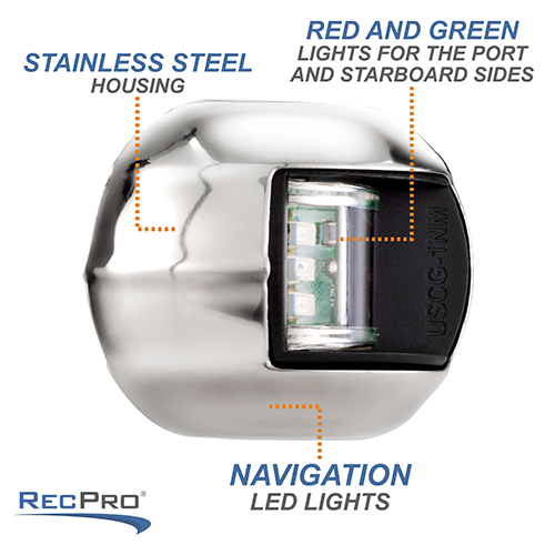 12V Side Mount LED Navigation Light Set Red/Green - RecPro