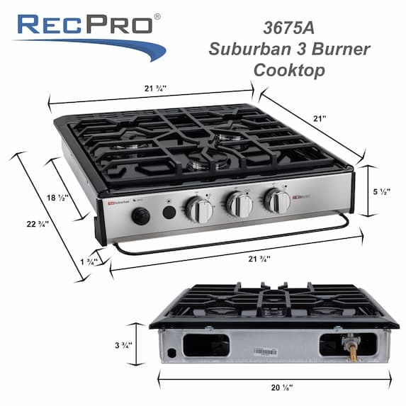 3675A Suburban 3 Burner Cooktop Measurements