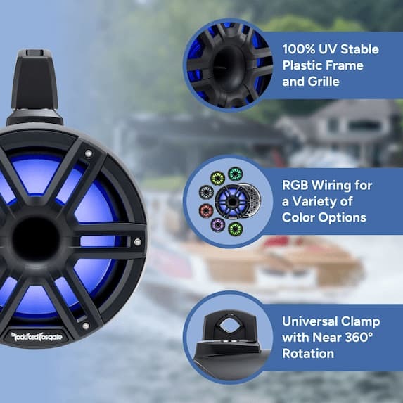 100% UV Stable Plastic Frame and Grille, RGB Wiring for a Variety of Color Options, Universal Clamp with Near 360 Rotation