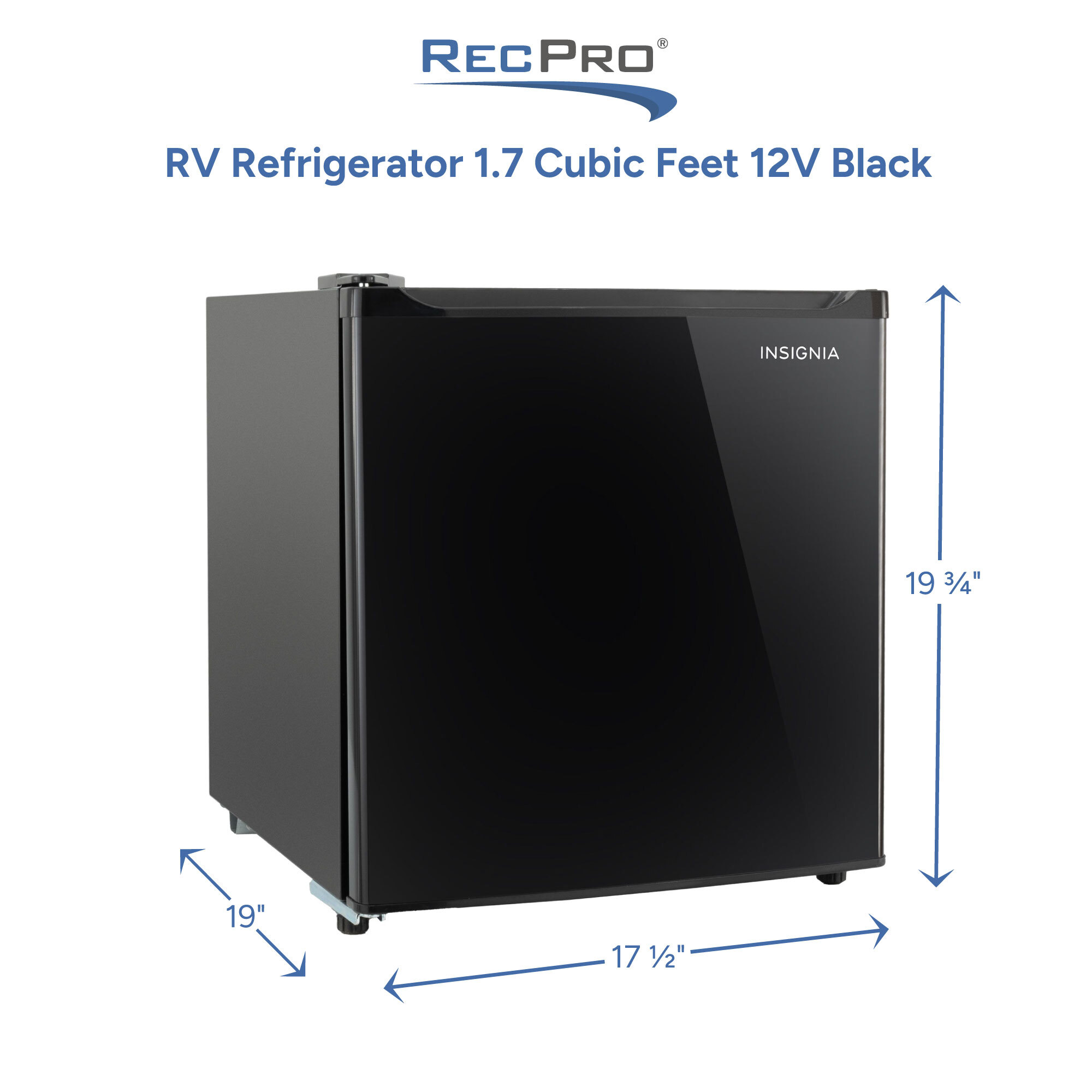 RV Refrigerator 1.7 Cubic Feet 12V Black Measurements 
