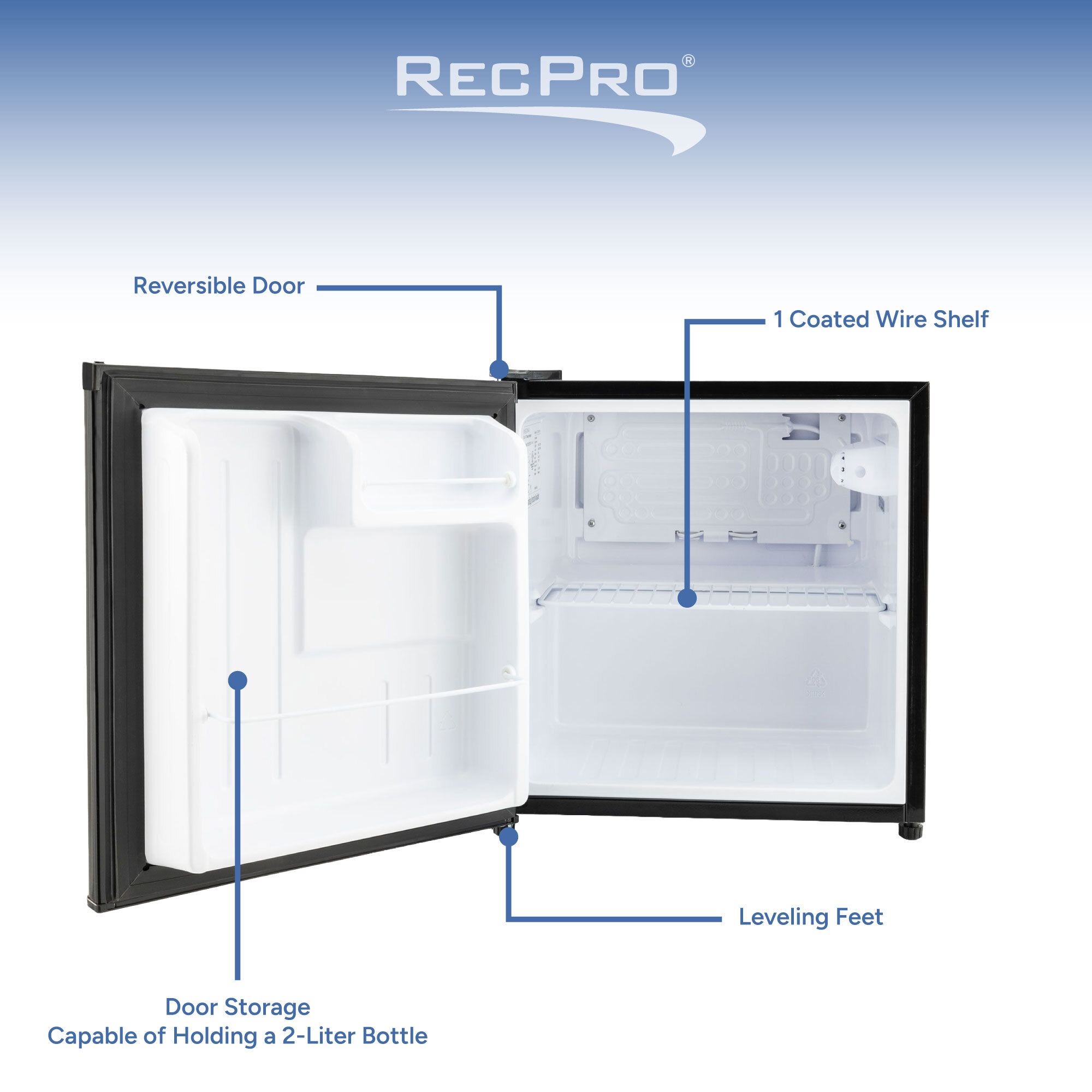 Reversible Door, 1 Coated Wire Shelf, Leveling Feet, Door Storage 