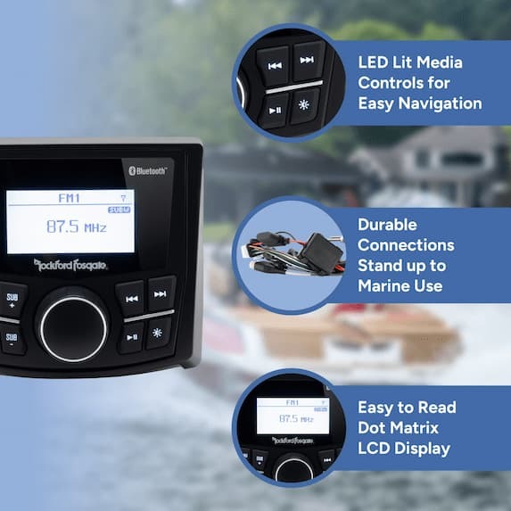 LED Lit Media Controls, Durable Connections, Easy to Read LCD Display