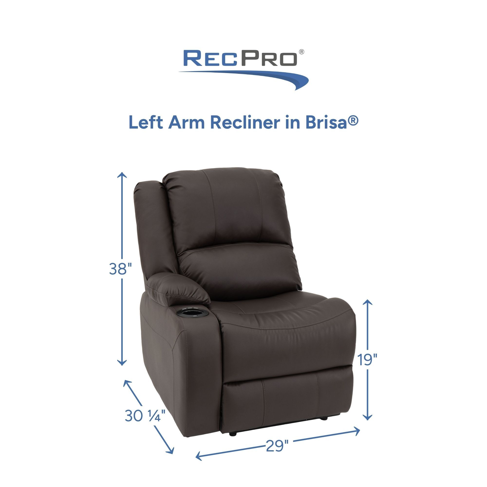 Left Arm Recliner in Brisa Measurements Left Arm Recliner in Brisa Measurements