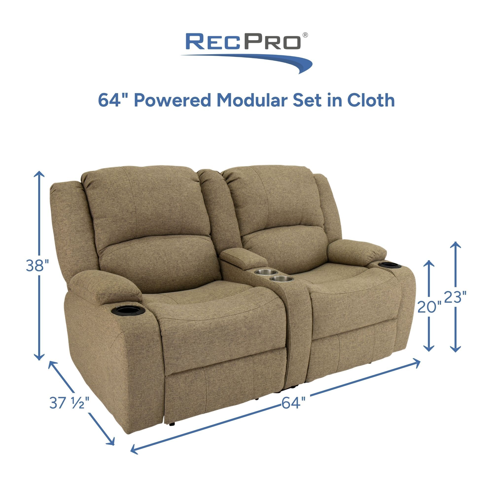 64" Powered Modular Set in Cloth Measurements 64" Powered Modular Set in Cloth Measurements