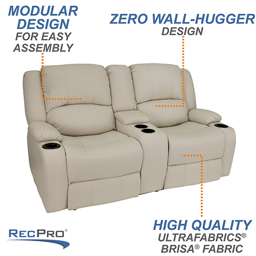 RecPro Charles 67 Double RV Wall Hugger Recliner Sofa with