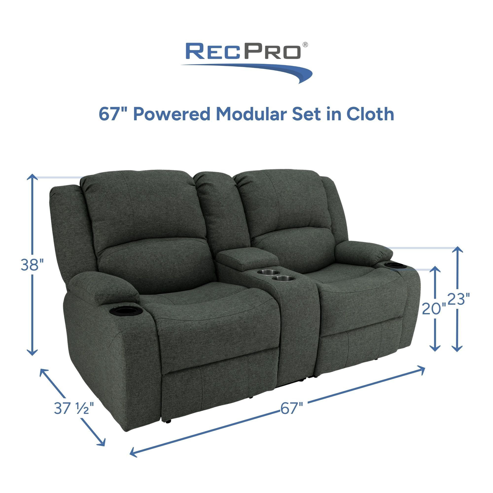 67" Powered Modular Set in Cloth Measurements 67" Powered Modular Set in Cloth Measurements