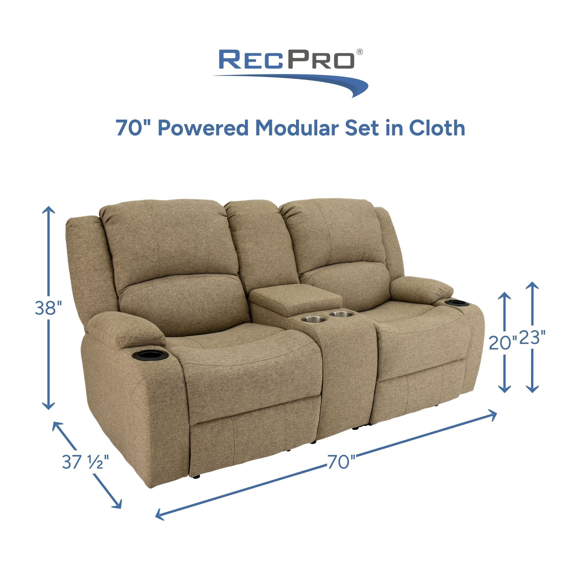 70" Powered Modular Set in Cloth Measurements 