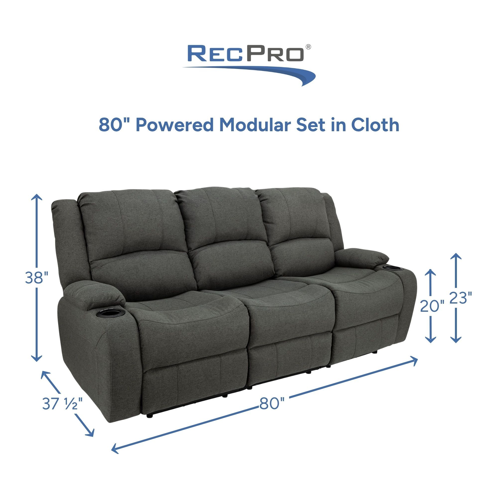 80" Powered Modular Set in Cloth Measurements 80" Powered Modular Set in Cloth Measurements