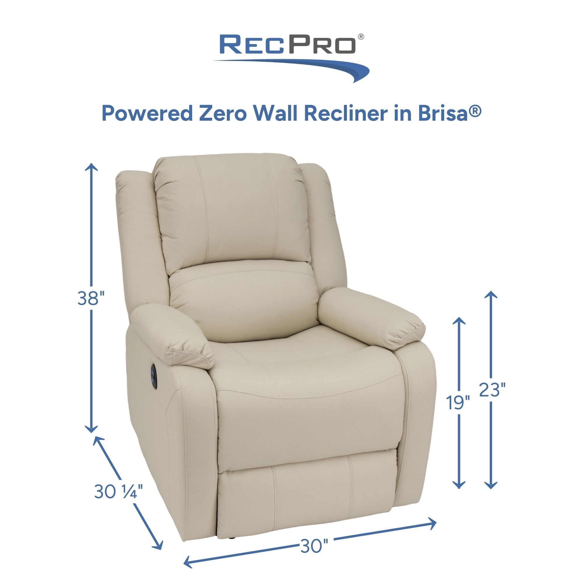 Powered Zero Wall Recliner in Brisa Measurements Powered Zero Wall Recliner in Brisa Measurements