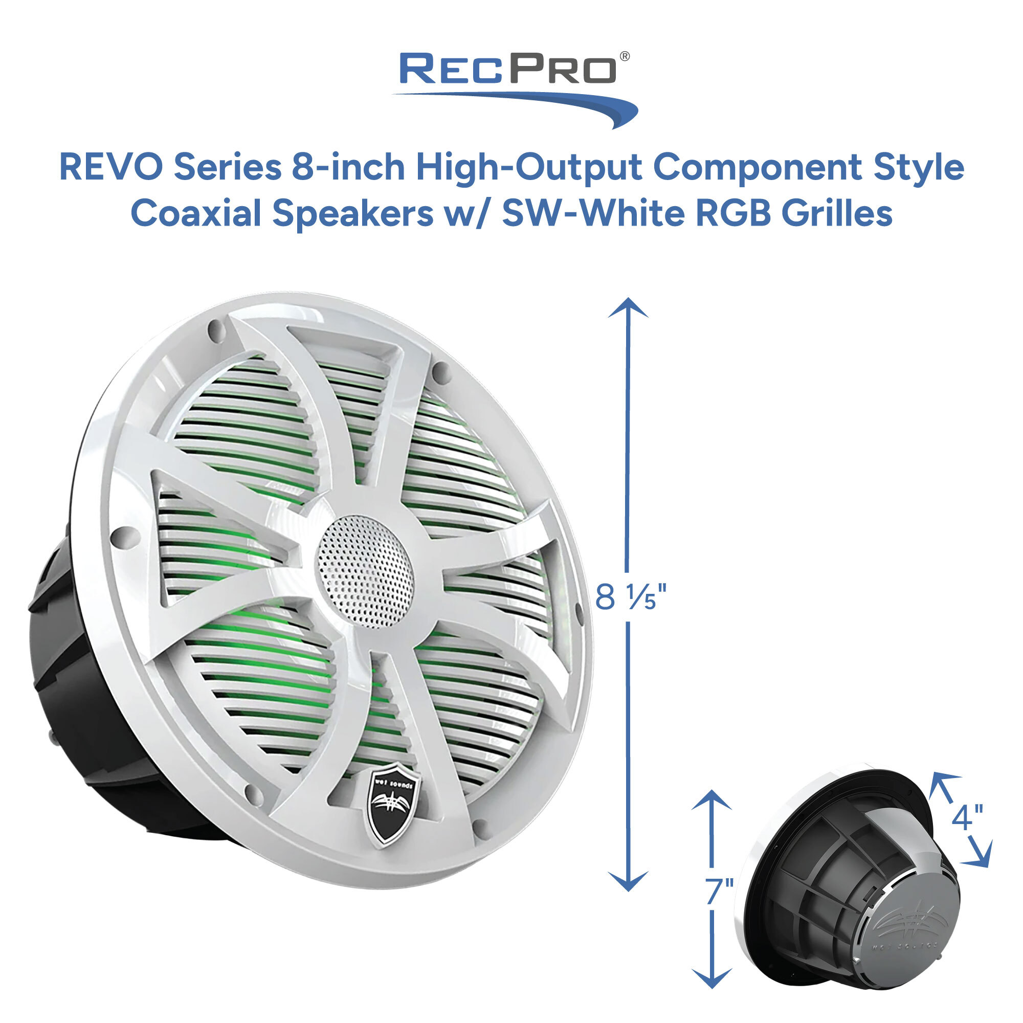 REVO Series 8-inch High-Output Component Style Coaxial Speakers w/ SW-White RGB Grilles Measurements 