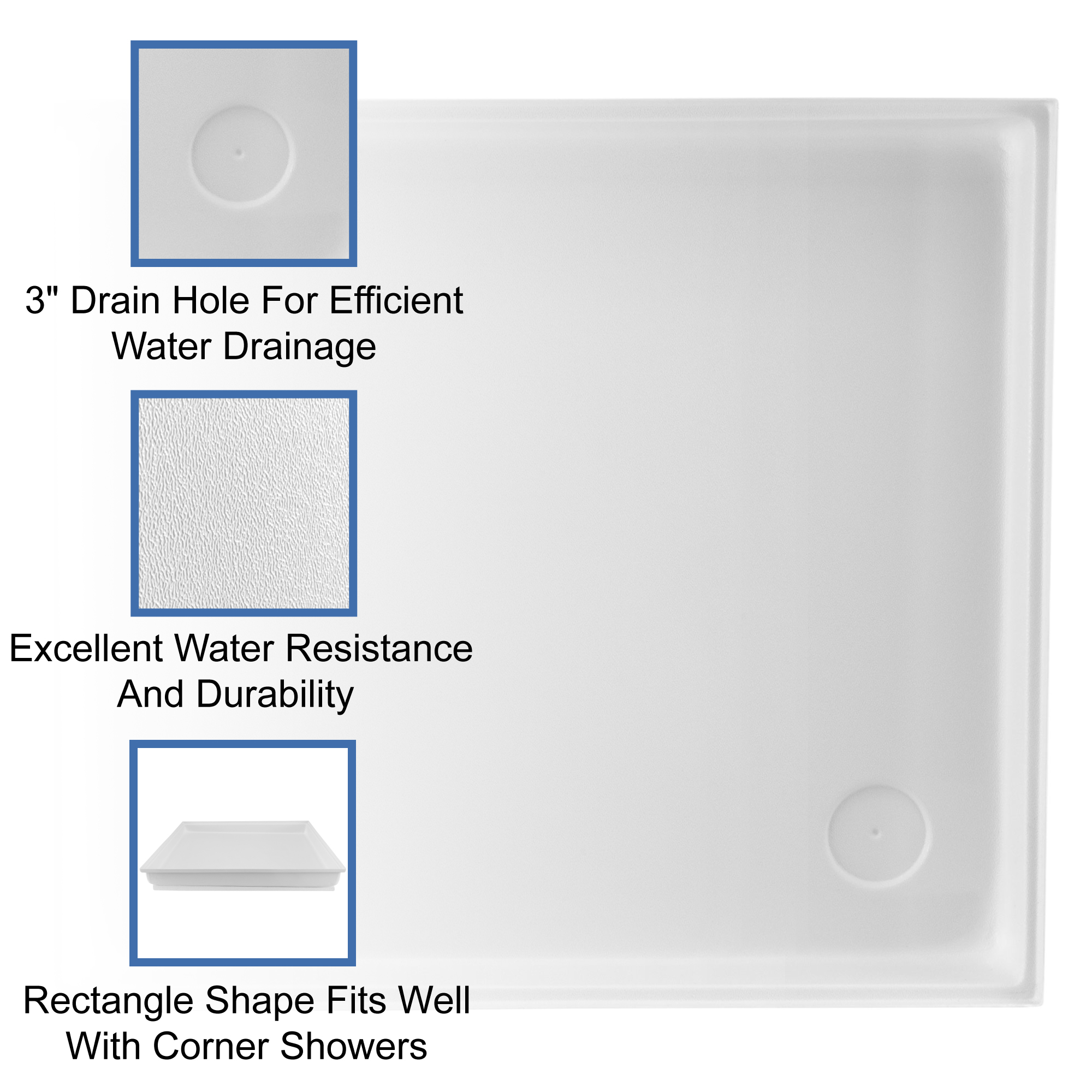 RV Shower Pan 32 x 24 x 5 Right Drain in White - RecPro