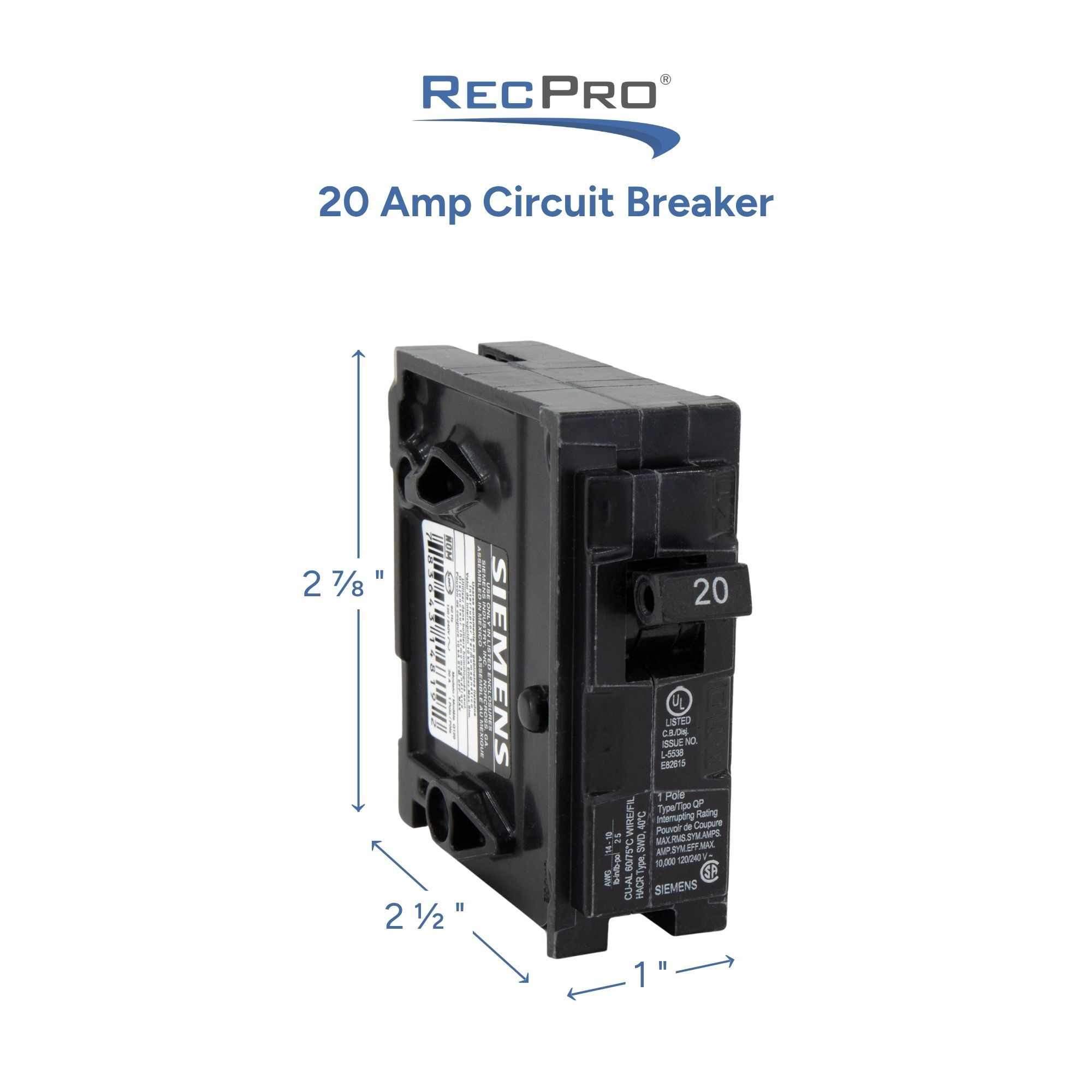 20 Amp Circuit Breaker Measurements 